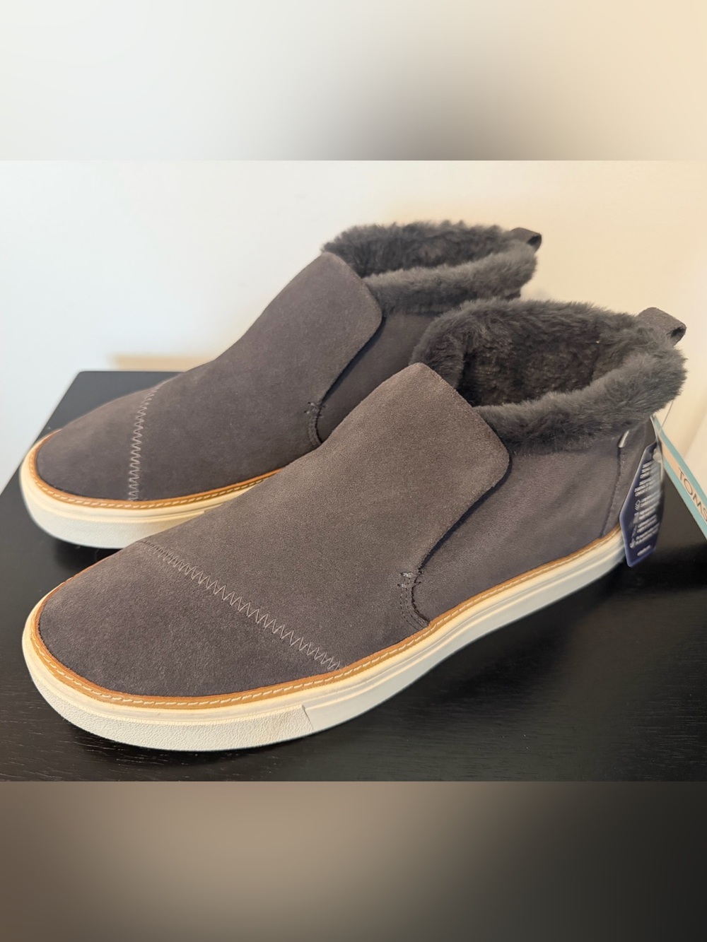 Toms Women's PAXTON Gray Suede Shearling-Lined Ankle Slip-Ons -New